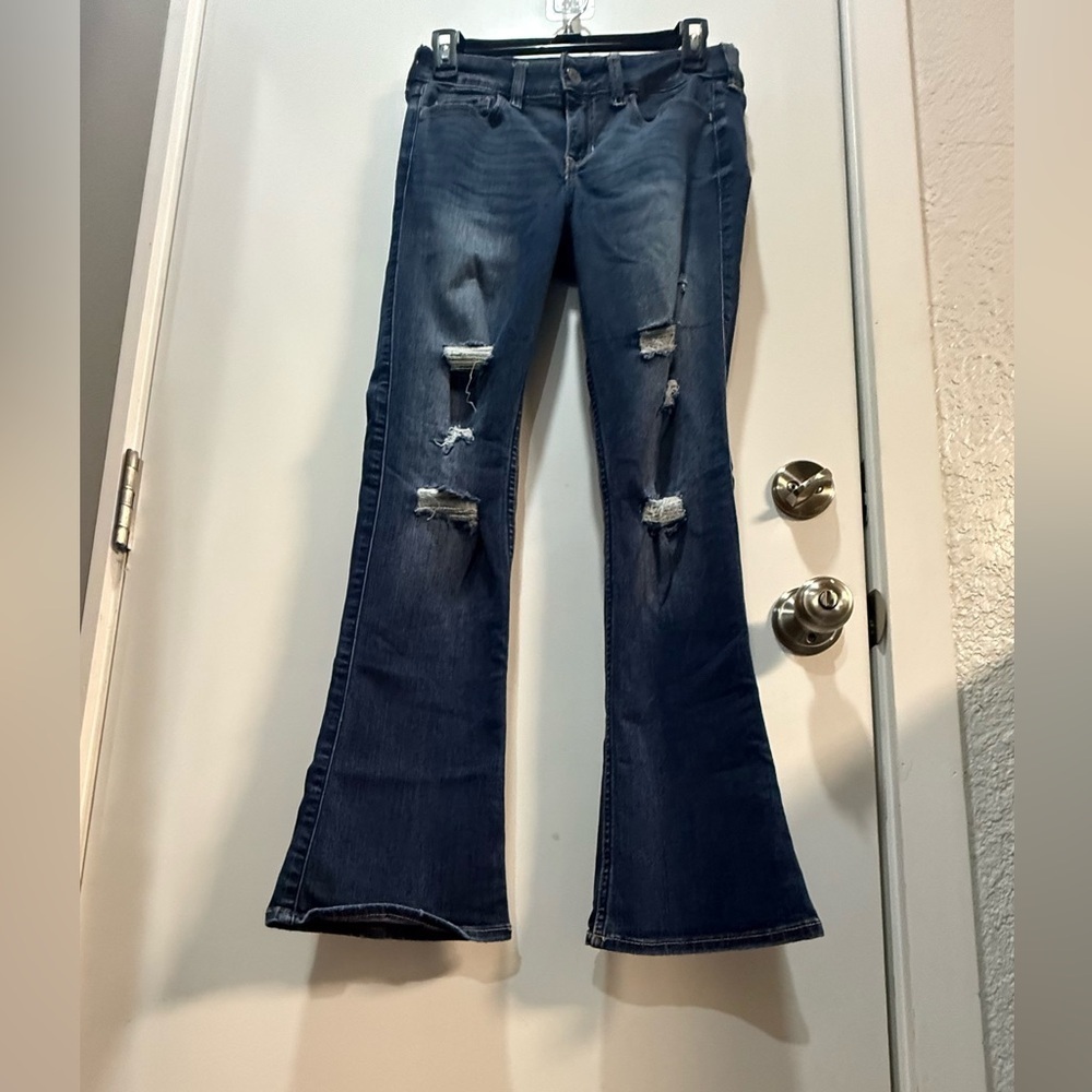 Hollister Dark Blue Distressed Flare Jeans